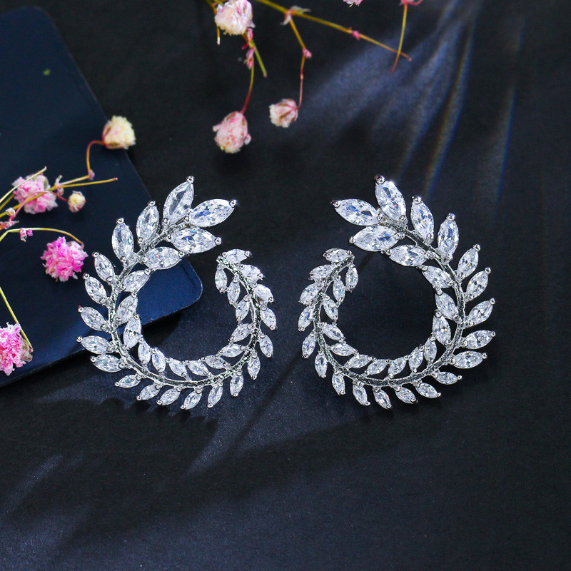 CWWZircons 4 bucă formă de frunze New Fashion CZ colier cercei brățară și inele set bijuterii de marcă celebră accesorii pentru femei T011