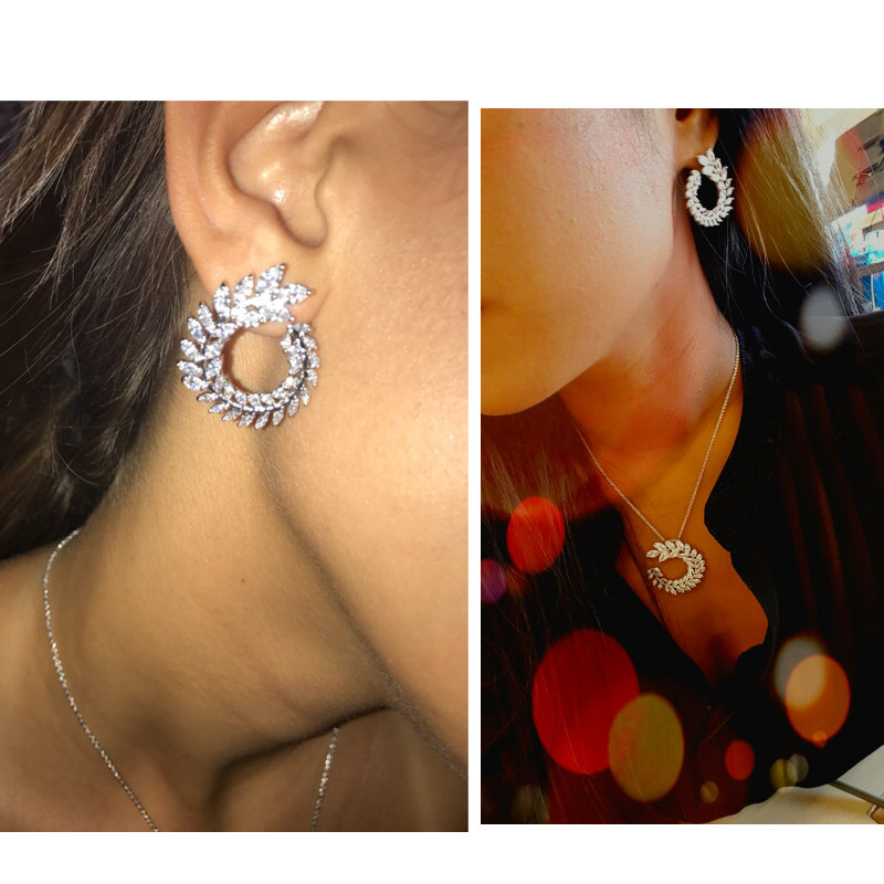 CWWZircons 4 bucă formă de frunze New Fashion CZ colier cercei brățară și inele set bijuterii de marcă celebră accesorii pentru femei T011