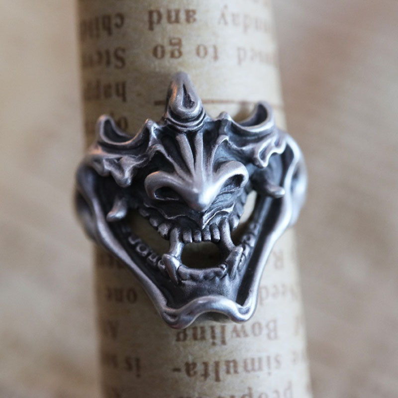 Inele de samurai cu demon japonez la modă, creativă, pentru bărbați, stil punk gotic, schelet deschis, inel de argint thailandez, bijuterii de modă de stradă