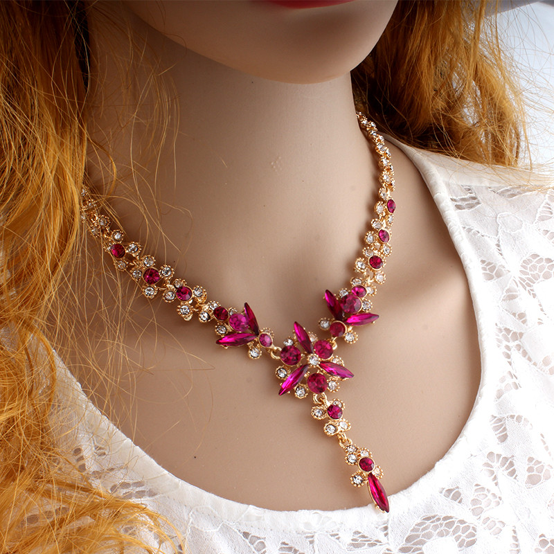 jiayijiaduo 5 culori nou set de bijuterii de nunta de cristal femei colier de culoare aurie set de cercei lungi accesorii rochii domnisoara de onoare