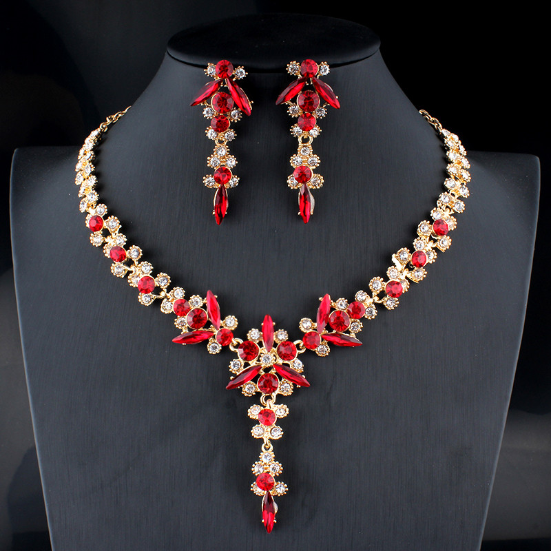 jiayijiaduo 5 culori nou set de bijuterii de nunta de cristal femei colier de culoare aurie set de cercei lungi accesorii rochii domnisoara de onoare