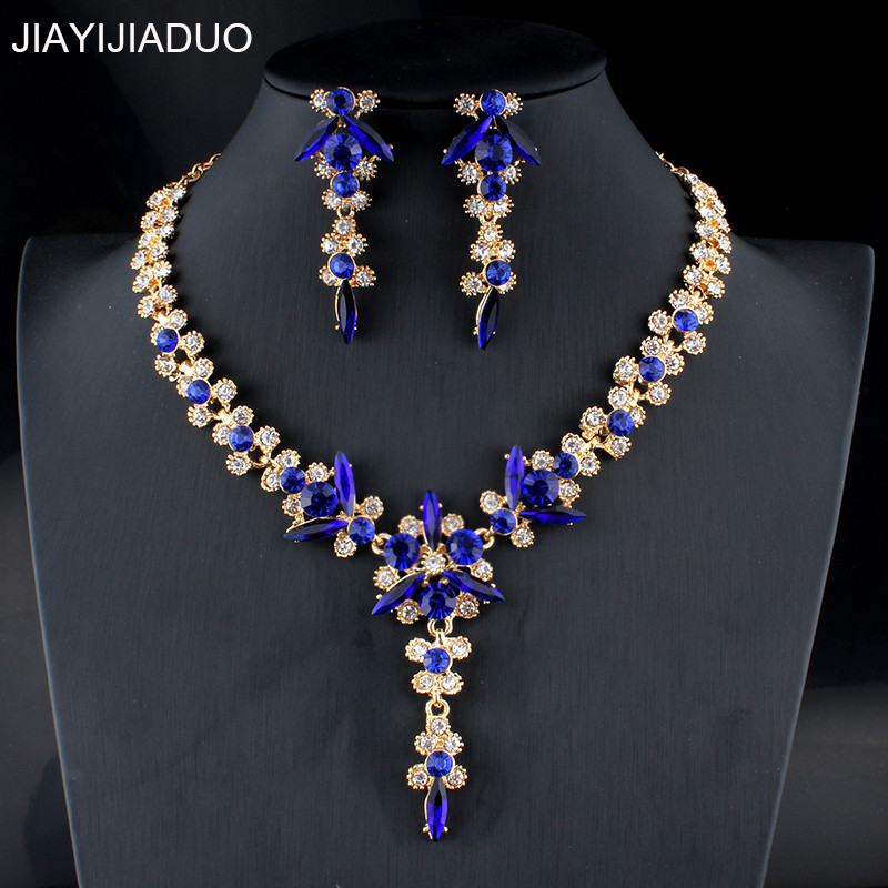 jiayijiaduo 5 culori nou set de bijuterii de nunta de cristal femei colier de culoare aurie set de cercei lungi accesorii rochii domnisoara de onoare