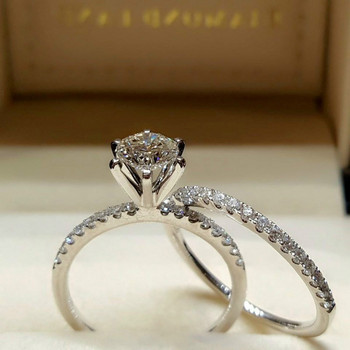Класически луксозен комплект пръстени от моасанит Горещи продавани 2 бр./компл. Сватбени годежни пръстени за жени Парти Подарък за Свети Валентин Бижута