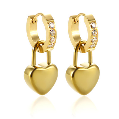 JINHUI Love Heart ékszer szett rozsdamentes acél zár szív báj karkötő női arany színű medál fülbevaló ujjgyűrű