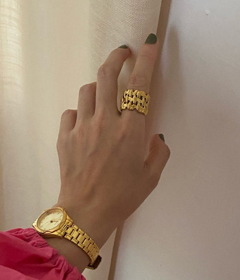 Моден 18KGP моден изтъкан пръстен в стил кръст