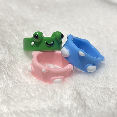 2db Aranyos mosolygós békagyűrű gyanta gyűrű nőknek lányoknak egyszerű állati esztétikus ékszerek baráti gyűrűk nagyszerű parti utazási ajándék