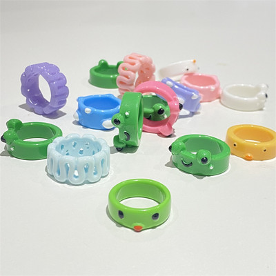 2db Aranyos mosolygós békagyűrű gyanta gyűrű nőknek lányoknak egyszerű állati esztétikus ékszerek baráti gyűrűk nagyszerű parti utazási ajándék