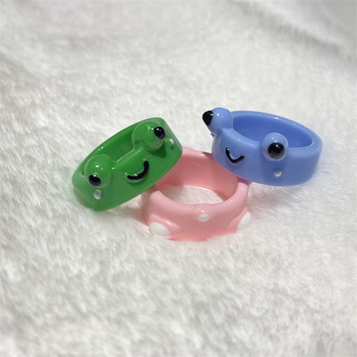 2db Aranyos mosolygós békagyűrű gyanta gyűrű nőknek lányoknak egyszerű állati esztétikus ékszerek baráti gyűrűk nagyszerű parti utazási ajándék