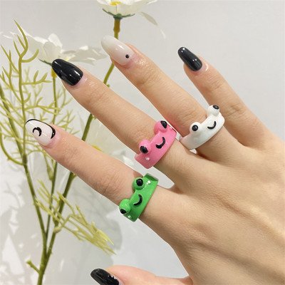 2db Aranyos mosolygós békagyűrű gyanta gyűrű nőknek lányoknak egyszerű állati esztétikus ékszerek baráti gyűrűk nagyszerű parti utazási ajándék