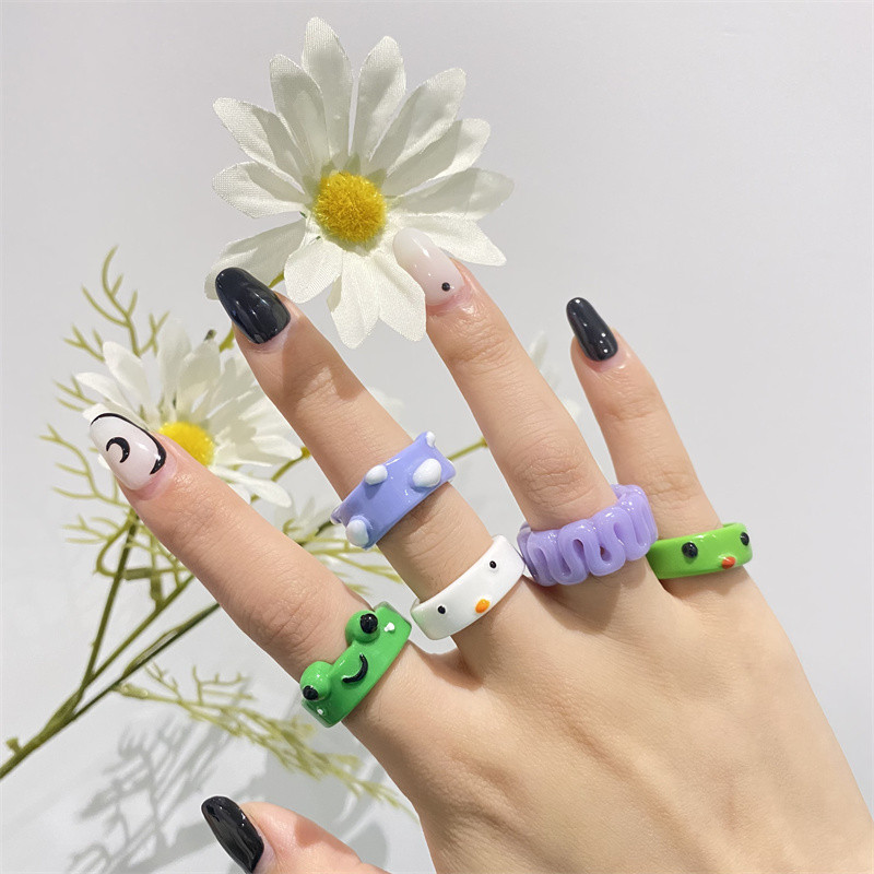 2db Aranyos mosolygós békagyűrű gyanta gyűrű nőknek lányoknak egyszerű állati esztétikus ékszerek baráti gyűrűk nagyszerű parti utazási ajándék