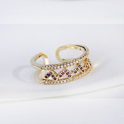 Inel clasic pentru femei Inel reglabil de lux Corful Zircon Cristal Curcubeu Flori Inel Bijuterii de nunta Dropshipping