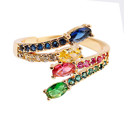 Inel clasic pentru femei Inel reglabil de lux Corful Zircon Cristal Curcubeu Flori Inel Bijuterii de nunta Dropshipping