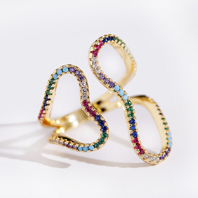 Inel clasic pentru femei Inel reglabil de lux Corful Zircon Cristal Curcubeu Flori Inel Bijuterii de nunta Dropshipping