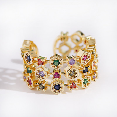 Inel clasic pentru femei Inel reglabil de lux Corful Zircon Cristal Curcubeu Flori Inel Bijuterii de nunta Dropshipping