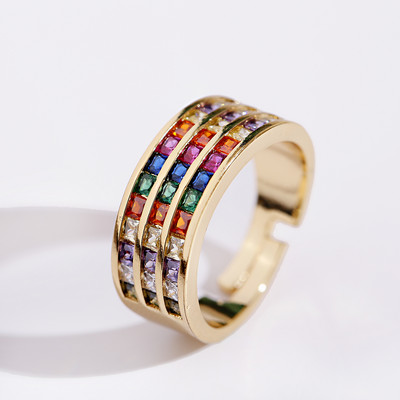 Inel clasic pentru femei Inel reglabil de lux Corful Zircon Cristal Curcubeu Flori Inel Bijuterii de nunta Dropshipping