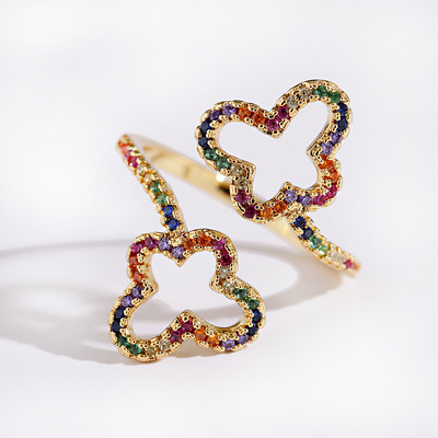 Inel clasic pentru femei Inel reglabil de lux Corful Zircon Cristal Curcubeu Flori Inel Bijuterii de nunta Dropshipping