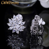 CWWZircons, nou designer, în formă de floare, uimitoare, cu cristal de zirconiu, pentru cercei cu agrafă pentru ureche, fără piercing CZ196