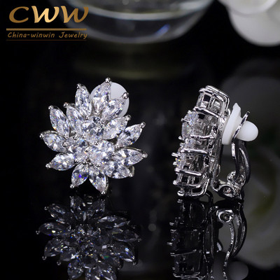 CWWZircons, nou designer, în formă de floare, uimitoare, cu cristal de zirconiu, pentru cercei cu agrafă pentru ureche, fără piercing CZ196