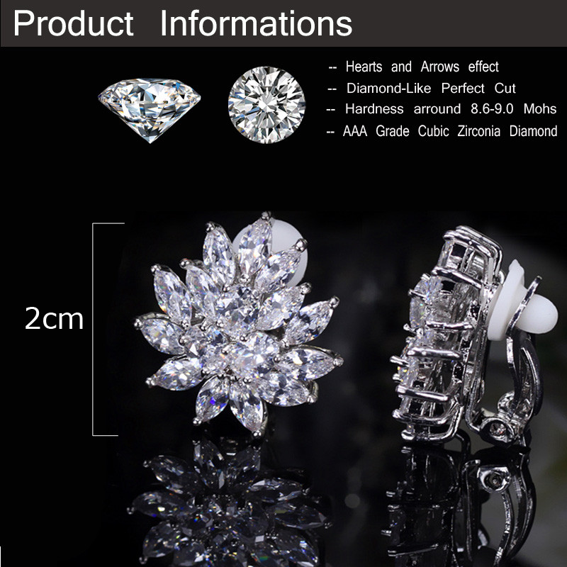 CWWZircons, nou designer, în formă de floare, uimitoare, cu cristal de zirconiu, pentru cercei cu agrafă pentru ureche, fără piercing CZ196