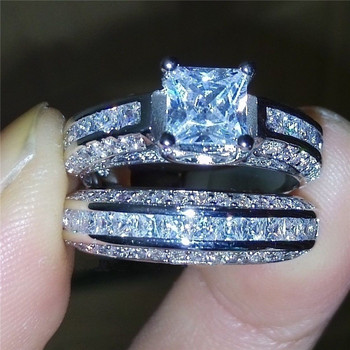 Изискан комплект винтидж пръстени от сплав Принцеса Цвят Розово Синьо Бяло Кристални бижута Обещание за рожден ден Годишнини Пръстени за жени