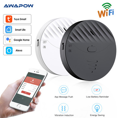 Awapow Tuya WiFi vibračný senzor alarmu okenných dverí bezdrôtový detektor vibrácií 130dB zvuk pre domáci bezpečnostný systém proti krádeži