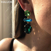 XIALUOKE Cercei cu picătură de cristal, geometric, rotund, oval, cu mozaic, pentru femei, cercei lungi hiperbole vintage, bijuterii de petrecere