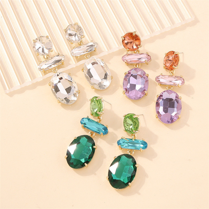 XIALUOKE Cercei cu picătură de cristal, geometric, rotund, oval, cu mozaic, pentru femei, cercei lungi hiperbole vintage, bijuterii de petrecere
