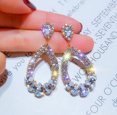 BYSPT luxus vízcsepp fülbevaló szürke kristály ovális fülbevaló női piercing ékszer