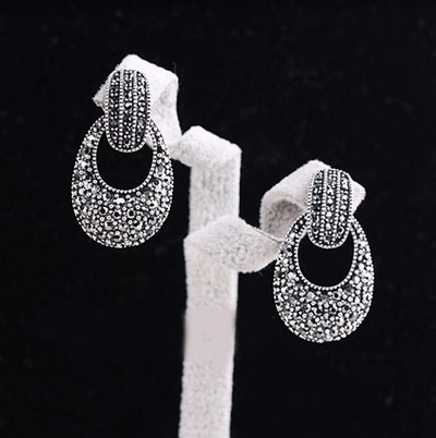 BYSPT luxus vízcsepp fülbevaló szürke kristály ovális fülbevaló női piercing ékszer