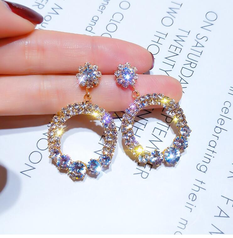 BYSPT luxus vízcsepp fülbevaló szürke kristály ovális fülbevaló női piercing ékszer