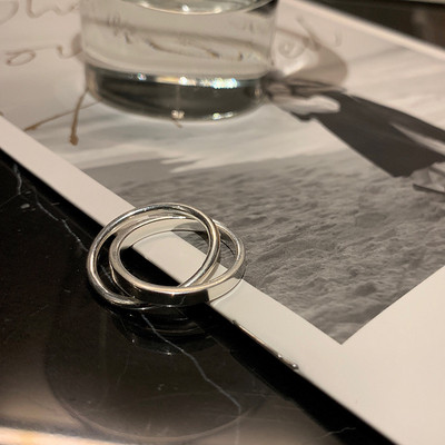 LIVVY minimalista divatos ovális alakú fekete csepp máz ezüst színű nyitott gyűrű dupla temperamentum ékszer ajándék nőnek