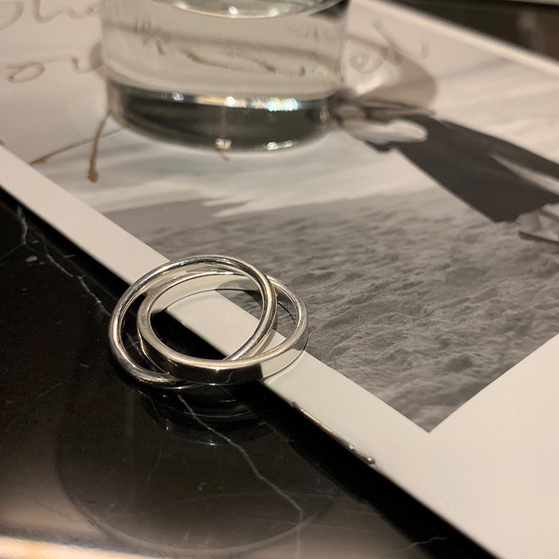 LIVVY minimalista divatos ovális alakú fekete csepp máz ezüst színű nyitott gyűrű dupla temperamentum ékszer ajándék nőnek