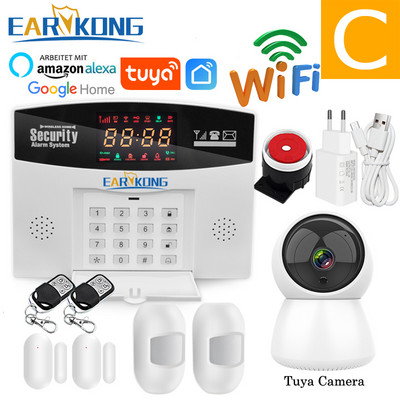 Tuya Wifi GSM mājas apzagšanas signalizācijas sistēma 433MHz detektora trauksmes atbalsts GSM SIM kartes balss domofons Wifi Tuyasmart Smart Life APP