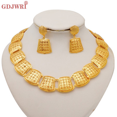 Set de bijuterii fine Dubai auriu pentru femei Colier și cercei cu pandantiv unic de lux Nunți Cadouri Accesoriu pentru petreceri