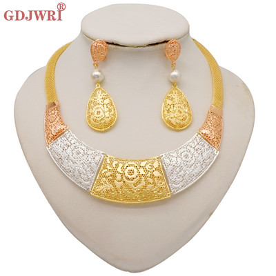 Set de bijuterii fine Dubai auriu pentru femei Colier și cercei cu pandantiv unic de lux Nunți Cadouri Accesoriu pentru petreceri