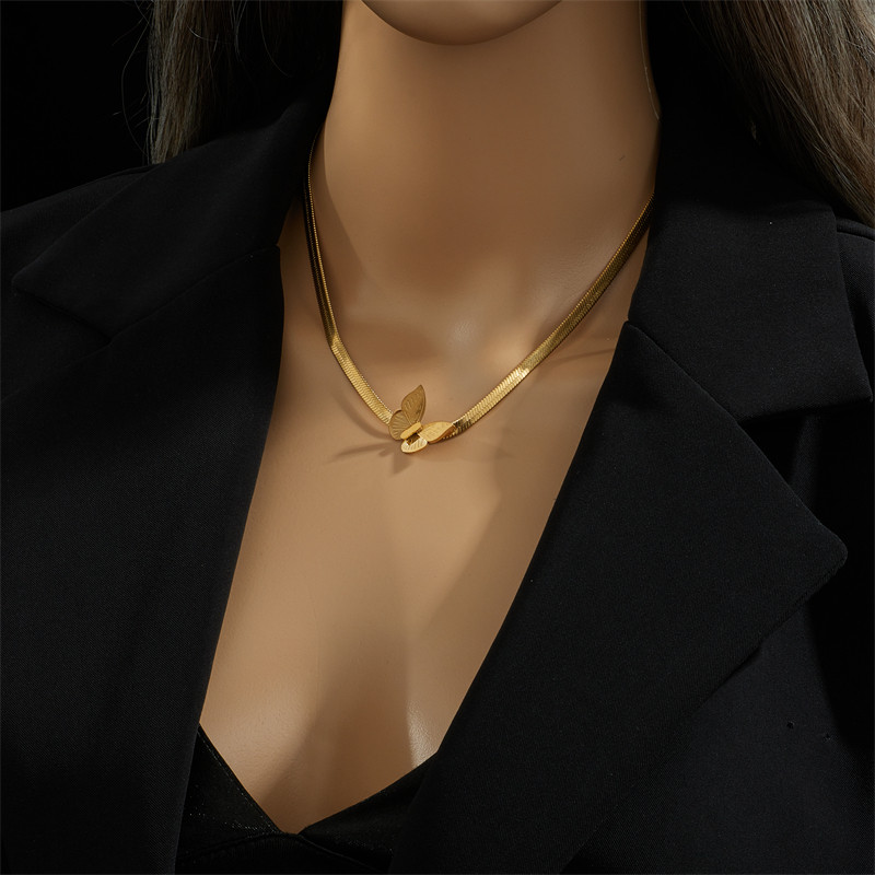 DIEYURO 316L rozsdamentes acél arany színű pillangós függő nyaklánc fülbevaló nőknek divatos lány ékszer szett emléknapi ajándék