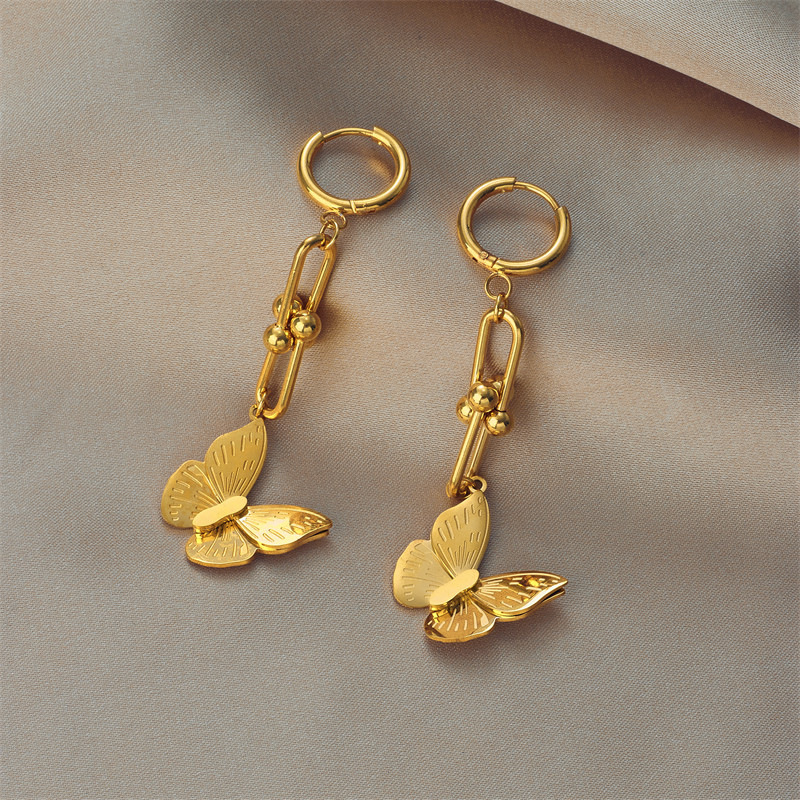 DIEYURO 316L rozsdamentes acél arany színű pillangós függő nyaklánc fülbevaló nőknek divatos lány ékszer szett emléknapi ajándék