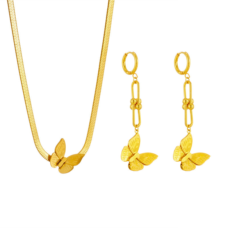 DIEYURO 316L rozsdamentes acél arany színű pillangós függő nyaklánc fülbevaló nőknek divatos lány ékszer szett emléknapi ajándék