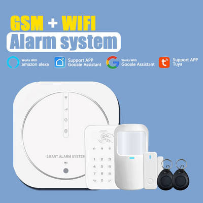 Tuya Google Wifi Smart Home vezeték nélküli GSM riasztórendszer biztonsági Tuch 433 MHz-es mozgásérzékelővel, sziréna támogatással