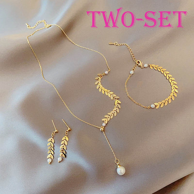 Három részes öltöny kis dizájn értelmes búza Tüskegyöngy nyaklánc fülbevaló karkötő szett hideg szellő egyszerű internet híres ékszer