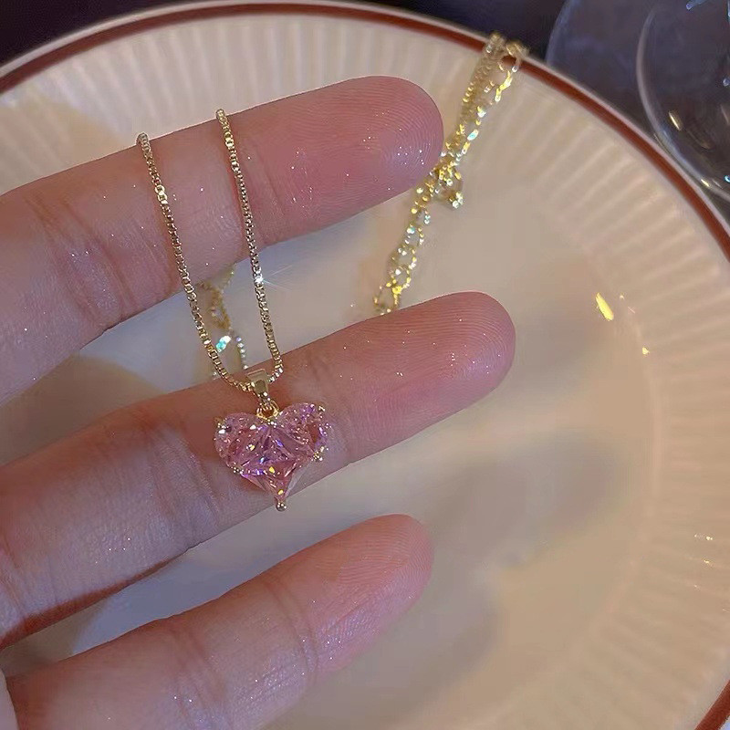Set de bijuterii la modă, știfturi pentru urechi, pentru femei, colier cu zircon, cu cristal de dragoste roz, pentru femei, temperament, mireasă, bijuterii de nuntă, cercei