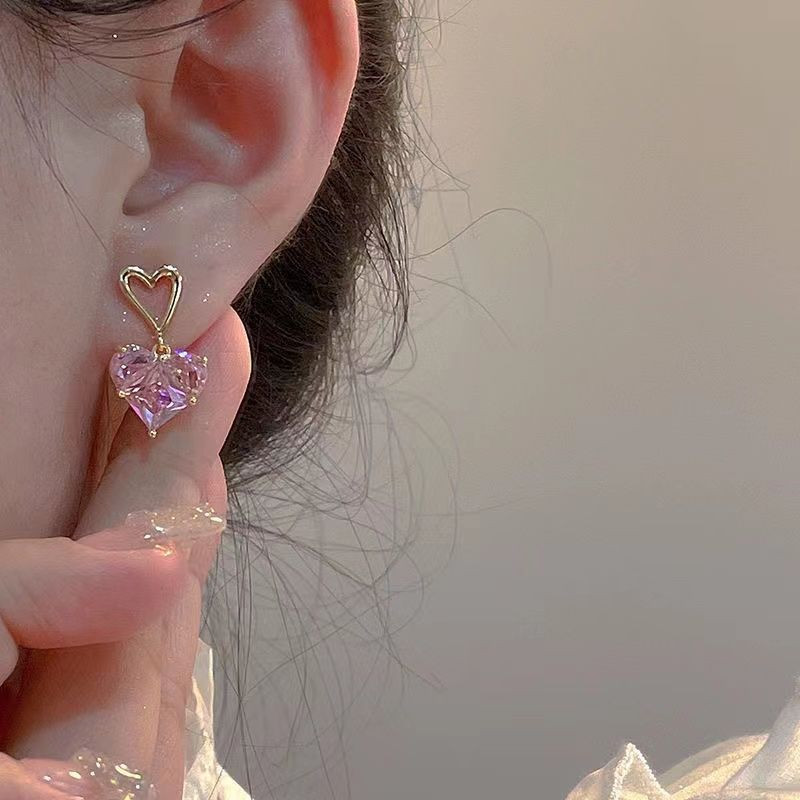 Set de bijuterii la modă, știfturi pentru urechi, pentru femei, colier cu zircon, cu cristal de dragoste roz, pentru femei, temperament, mireasă, bijuterii de nuntă, cercei