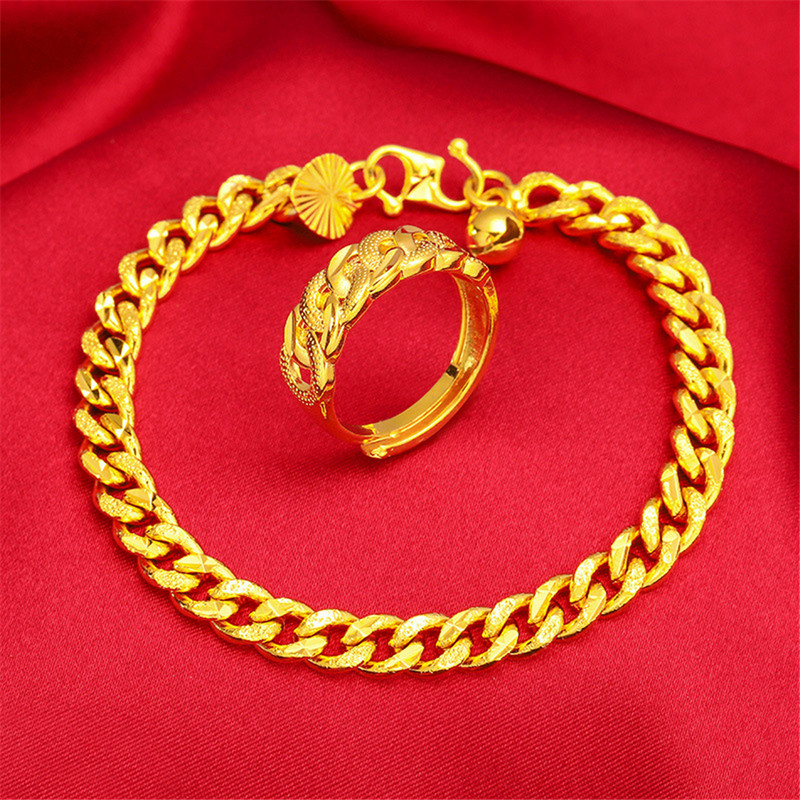 Seturi de bijuterii de culoare aur galben pentru femei Brățară și inel cu lanț de zale de 6 mm 2 buc Set de accesorii de bijuterii Cadouri de petrecere Bijoux