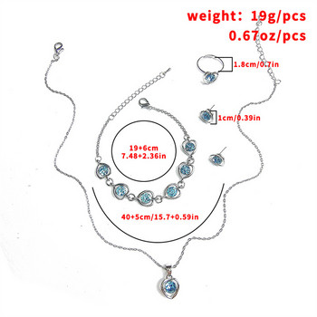 Луксозни 4 бр. Изрязани сърцевидни обеци с циркон, гривна, колие, комплект пръстени за жени, мода, годежно парти, бижута, подарък