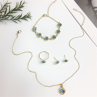 Luxus 4 db kivágott szív színű cirkon fülbevaló karkötő nyaklánc gyűrű szett nőknek divat eljegyzési parti ékszer ajándék