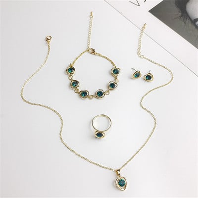 Luxus 4 db kivágott szív színű cirkon fülbevaló karkötő nyaklánc gyűrű szett nőknek divat eljegyzési parti ékszer ajándék