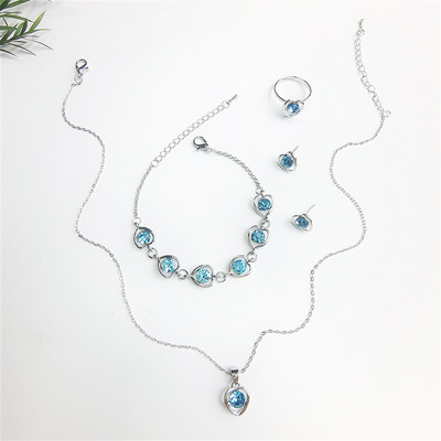 Luxus 4 db kivágott szív színű cirkon fülbevaló karkötő nyaklánc gyűrű szett nőknek divat eljegyzési parti ékszer ajándék