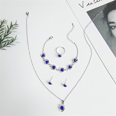 Luxus 4 db kivágott szív színű cirkon fülbevaló karkötő nyaklánc gyűrű szett nőknek divat eljegyzési parti ékszer ajándék