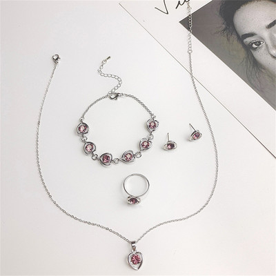 Luxus 4 db kivágott szív színű cirkon fülbevaló karkötő nyaklánc gyűrű szett nőknek divat eljegyzési parti ékszer ajándék
