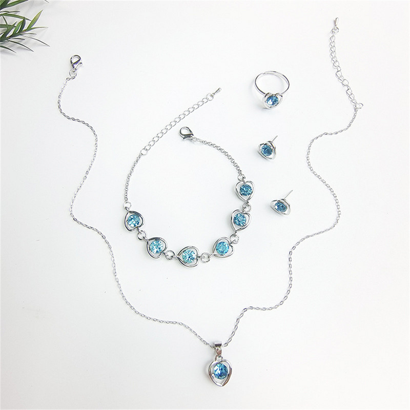 Luxus 4 db kivágott szív színű cirkon fülbevaló karkötő nyaklánc gyűrű szett nőknek divat eljegyzési parti ékszer ajándék